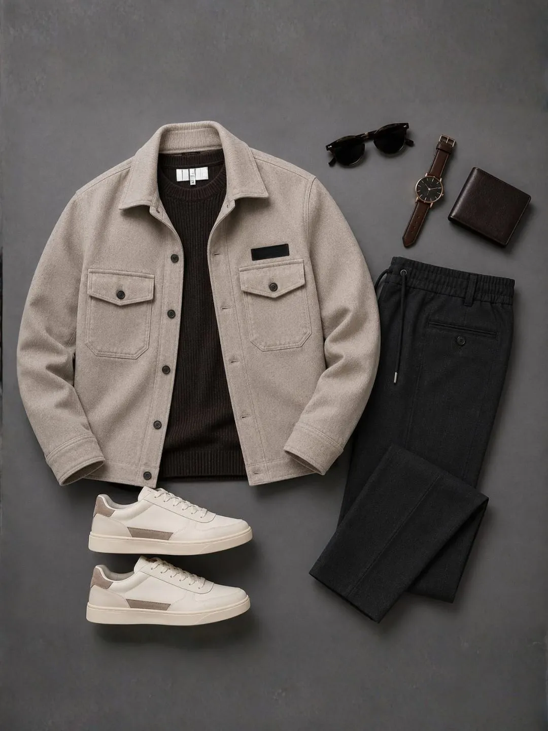 Three-Piece Utility Cargo Jacket, Inner Knit Layer, and Cargo Joggers Set - Image 2
