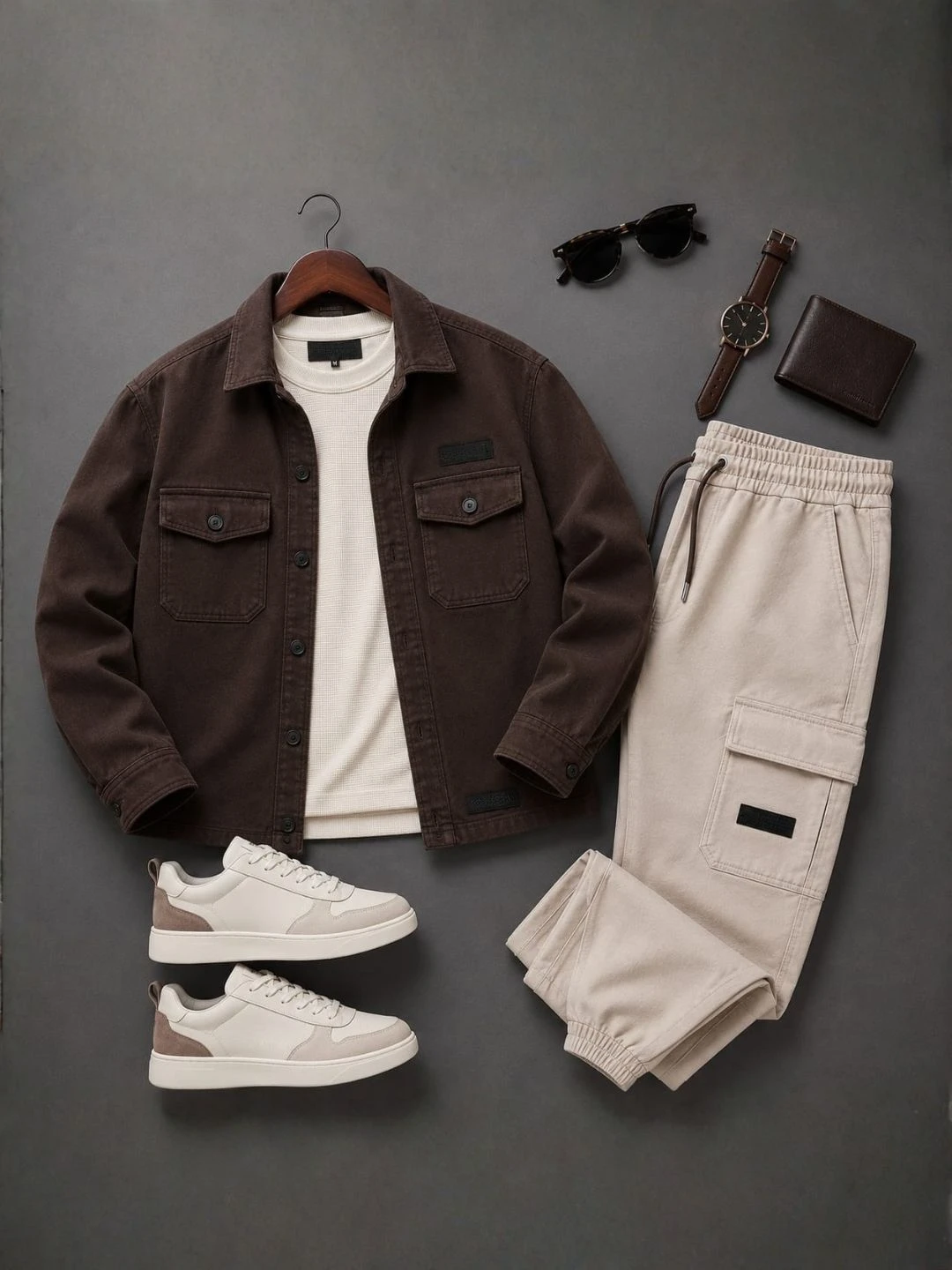 Three-Piece Utility Cargo Jacket, Inner Knit Layer, and Cargo Joggers Set - Image 3
