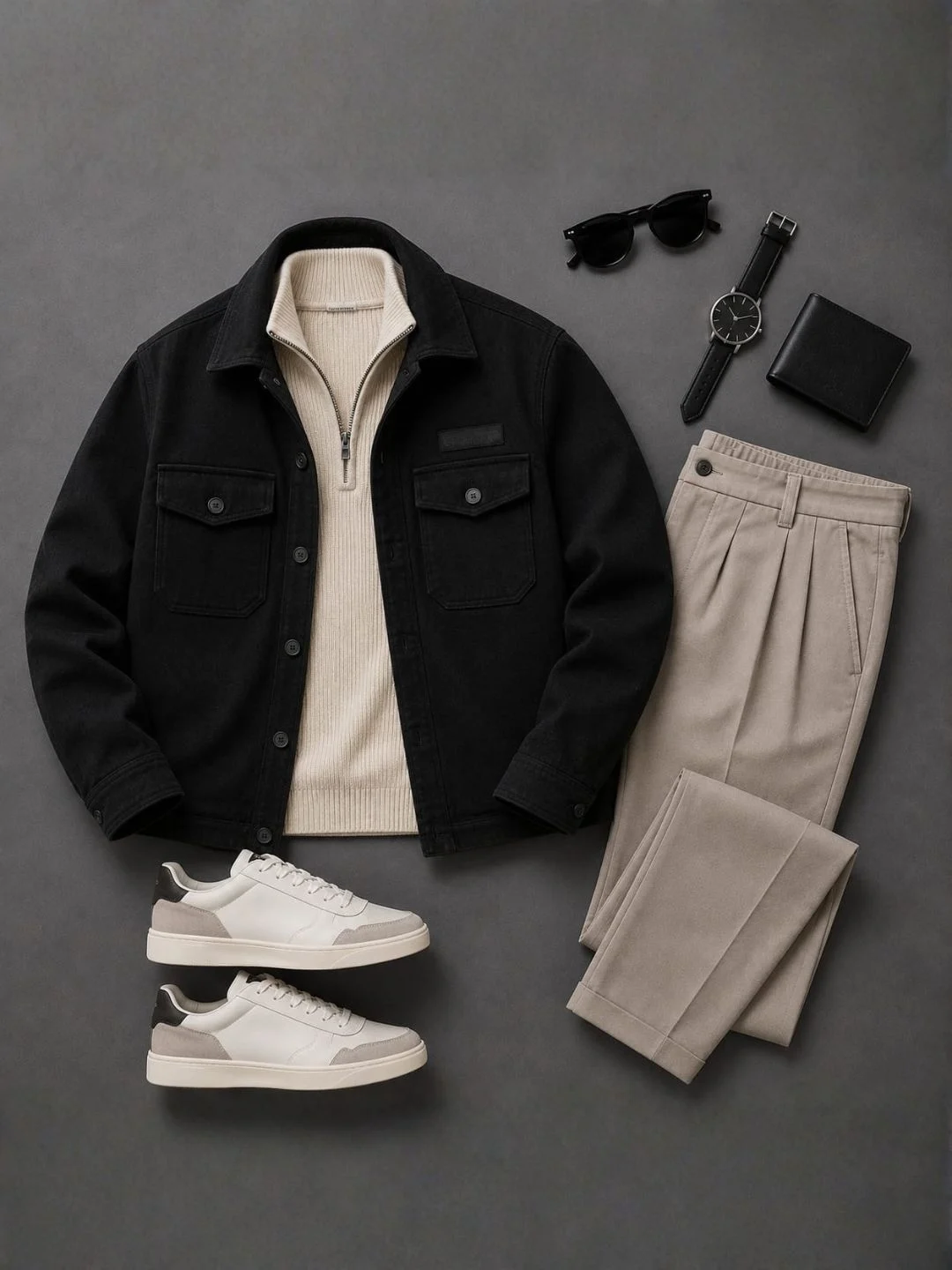 Three-Piece Utility Cargo Jacket, Inner Knit Layer, and Cargo Joggers Set - Image 4