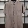 Taupe Striped Short-Sleeve Casual Shirt