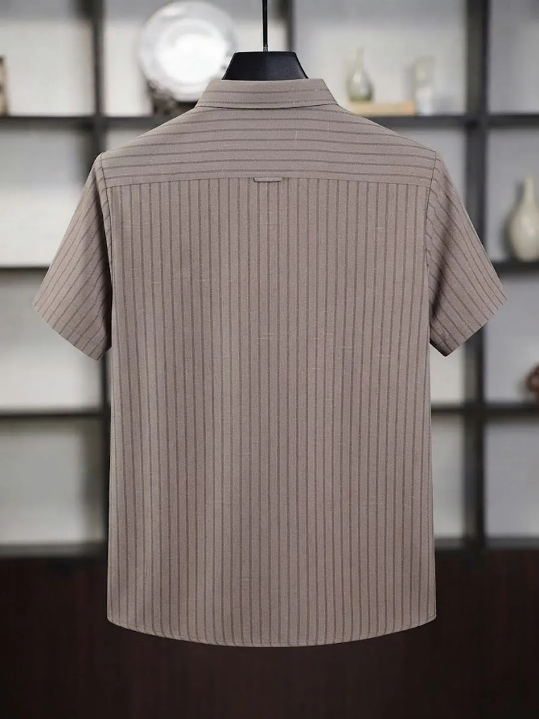 Taupe Striped Short-Sleeve Casual Shirt - Image 2