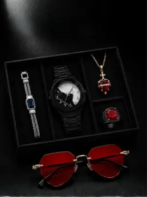 Gothic Crimson & Black Luxury Men Watch and Accessory Set