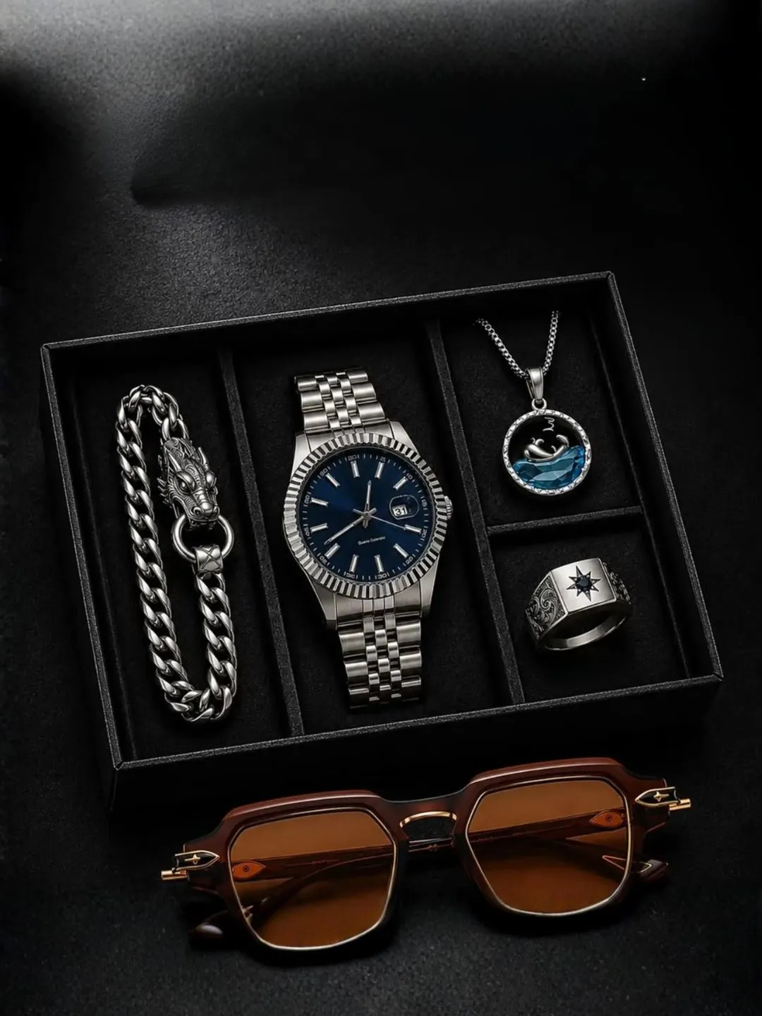 Gothic Crimson & Black Luxury Men Watch and Accessory Set - Image 4