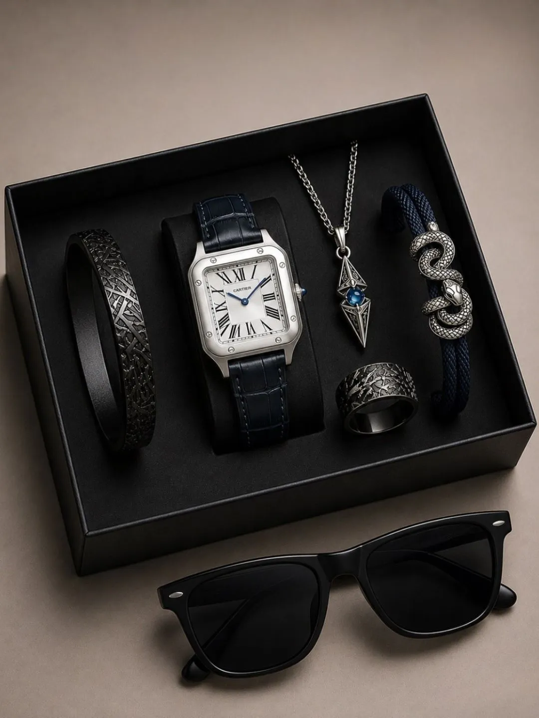 Royal Sapphire & Serpent Men's Watch and Luxury Accessory Set