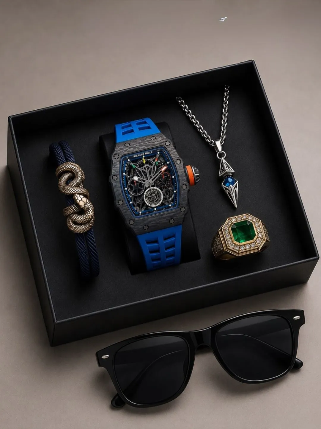 Royal Sapphire & Serpent Men's Watch and Luxury Accessory Set - Image 3