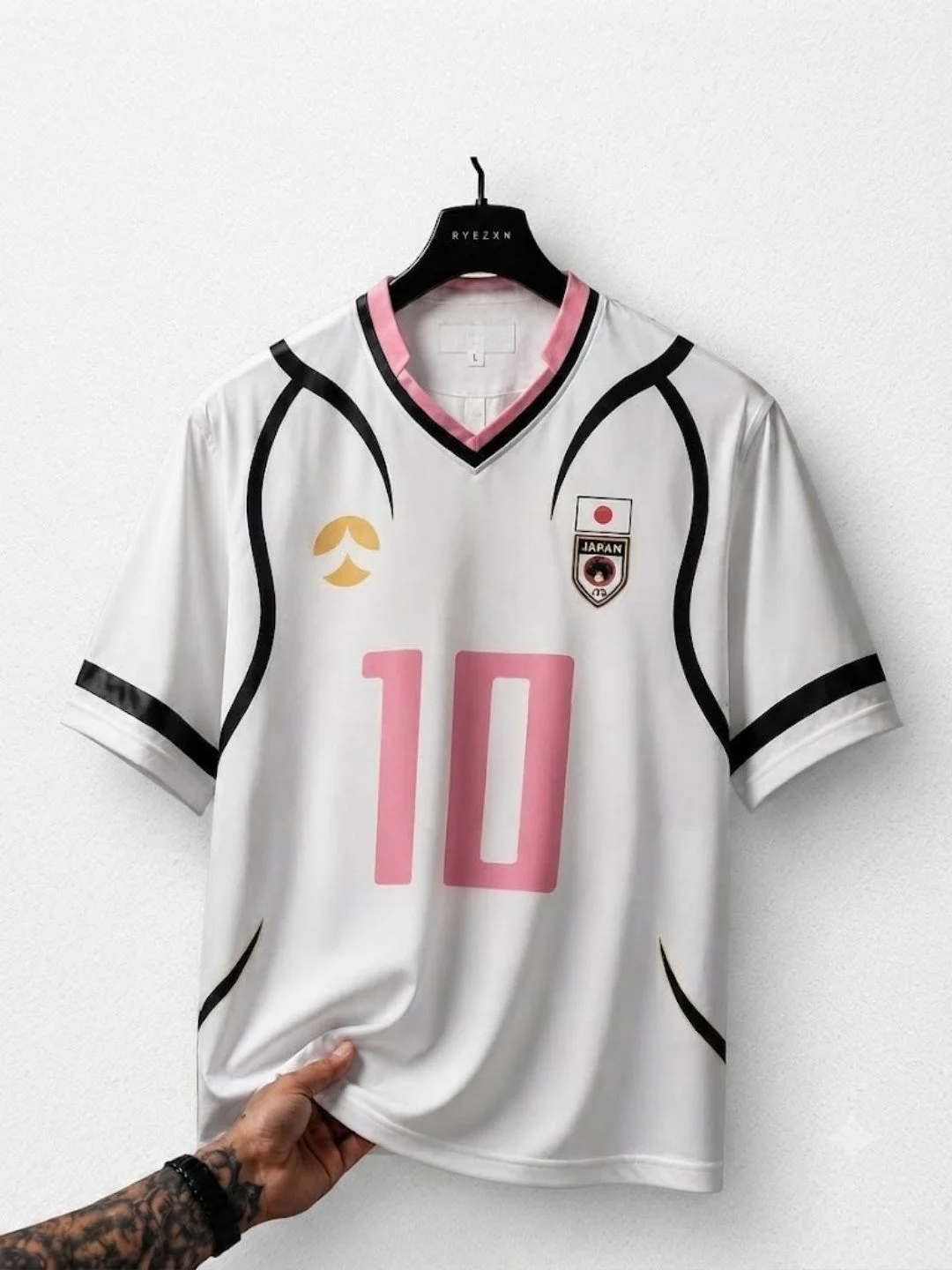 Men Short-Sleeve V-Neck Sports Jersey with Graphic Chest Print and Stripe Accents - Image 4