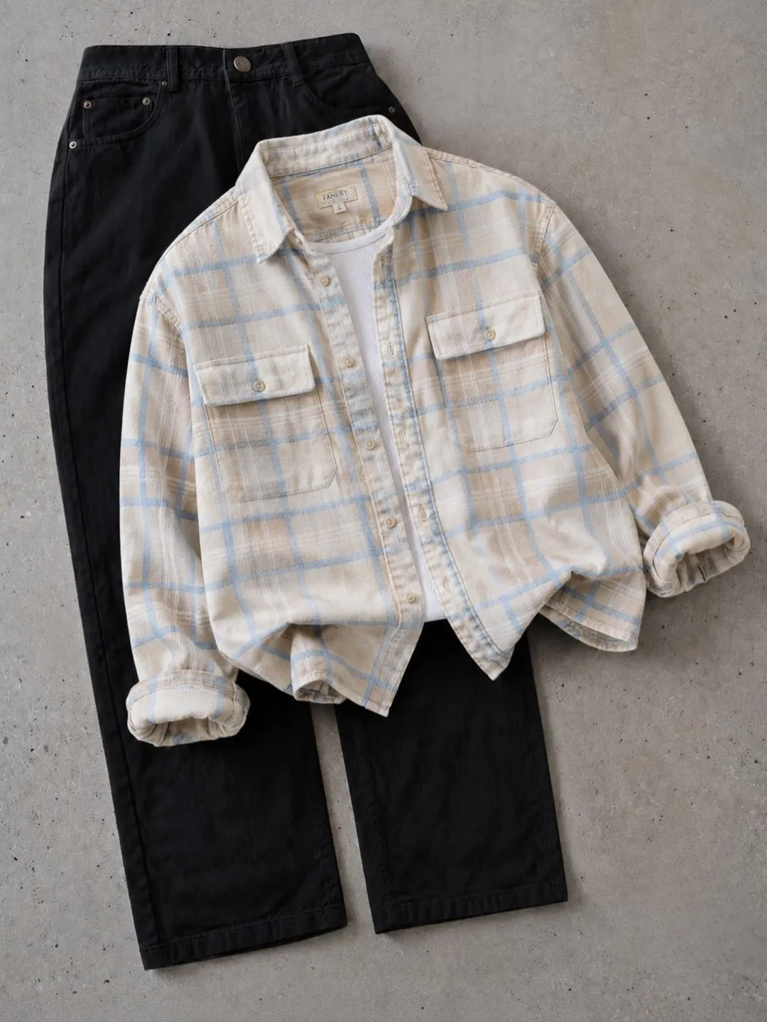 Men Long-Sleeve Patterned Button-Down Overshirt with Inner Tee and Cargo Pants Combo - Image 2