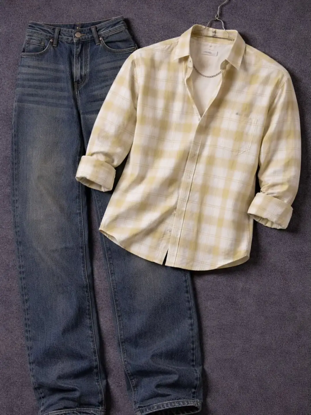Men Long-Sleeve Plaid Flannel Button-Down Shirt with Casual Neutral Trousers Combo - Image 3