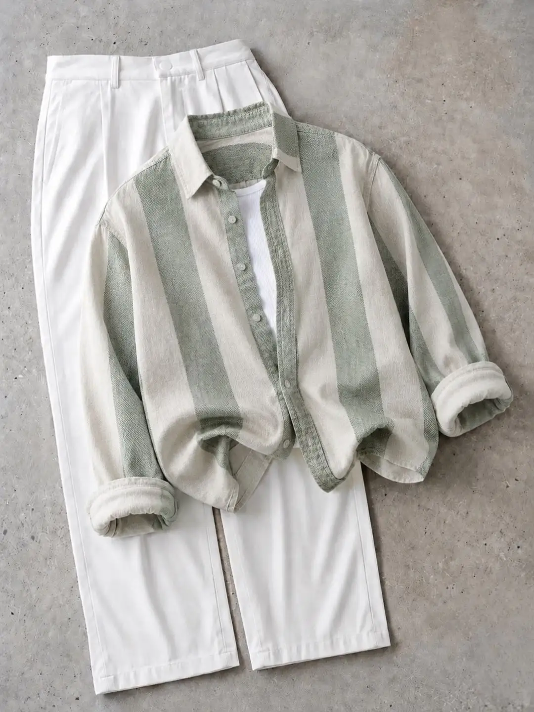 Three-Piece Long-Sleeve Shirt with Inner Layer Tee and Trousers Set - Image 2