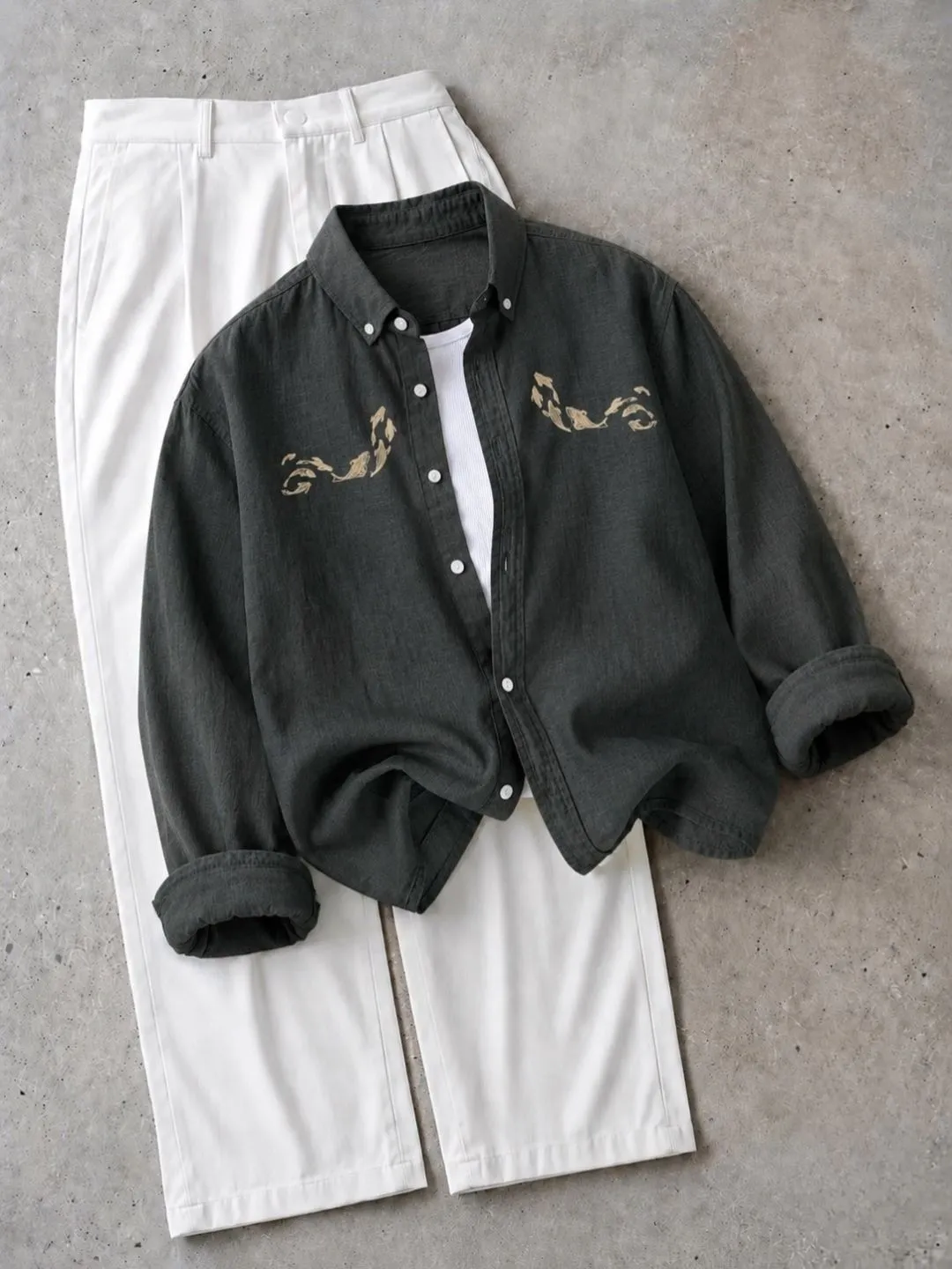 Three-Piece Long-Sleeve Shirt with Inner Layer Tee and Trousers Set - Image 4