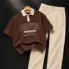 Rustic Brown Polo & Beige Trouser Sophisticated Ensemble