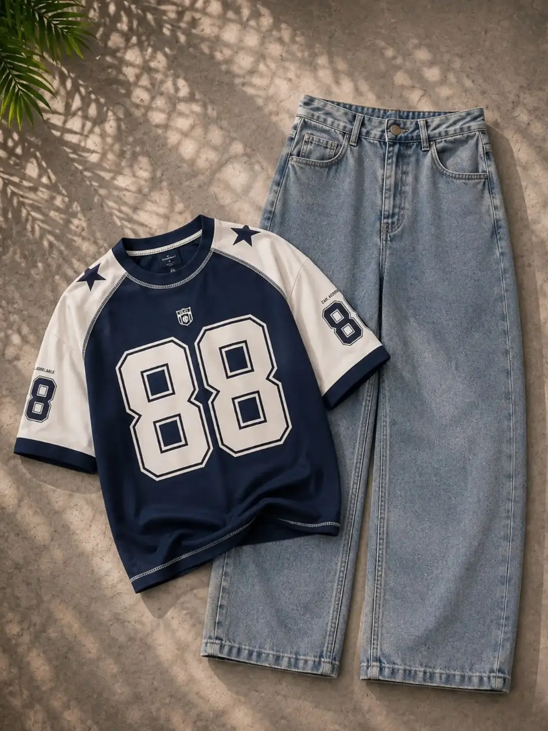 Colorblock Jersey & Light Denim Set