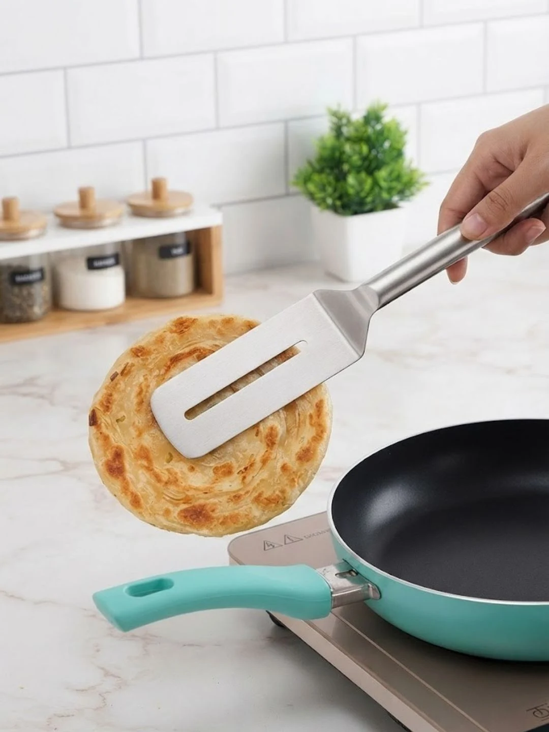 2-in-1 Stainless Steel Kitchen Tongs and Spatula - Image 2