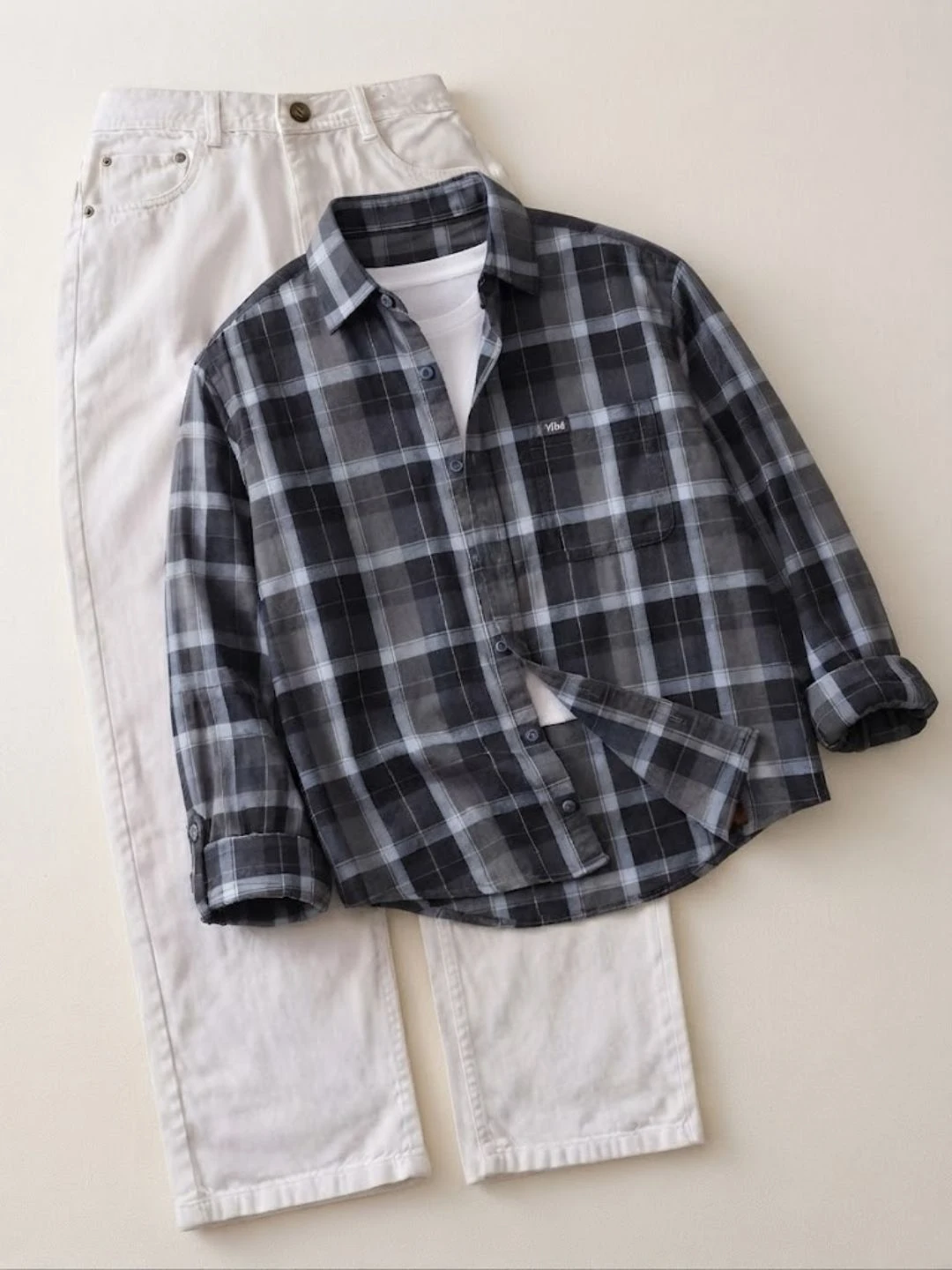Men Checked Flannel Long-Sleeve Shirt with Dark Corduroy Trousers Combo - Image 2