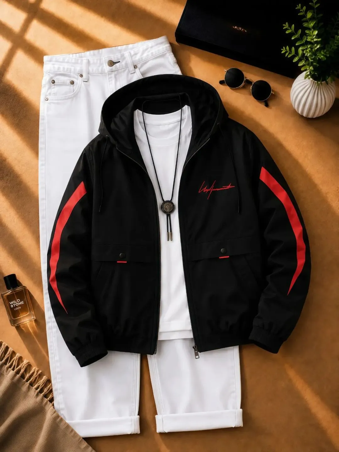 Two-Tone Hooded Windbreaker & Cargo Pants Set - Image 5