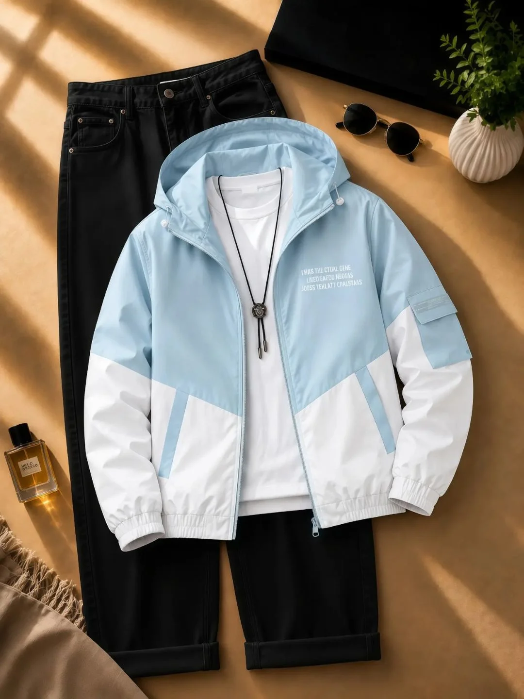 Two-Tone Hooded Windbreaker & Cargo Pants Set - Image 3