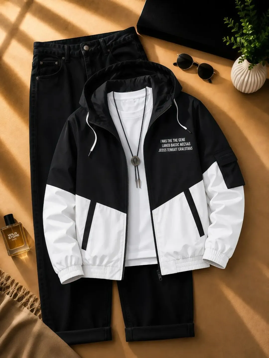 Two-Tone Hooded Windbreaker & Cargo Pants Set - Image 2