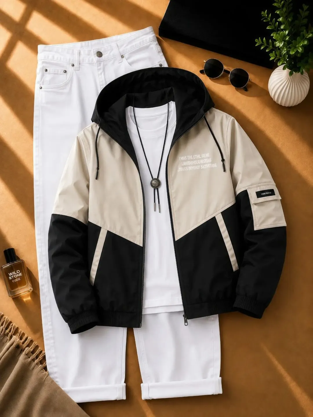 Two-Tone Hooded Windbreaker & Cargo Pants Set - Image 4