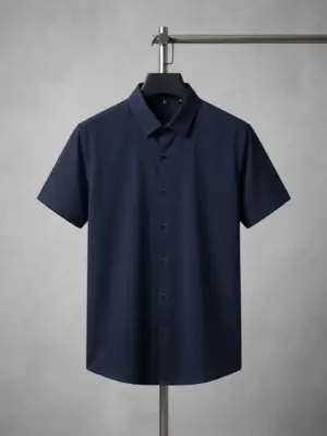 Men Textured Navy Blue Short-Sleeve Casual Shirt