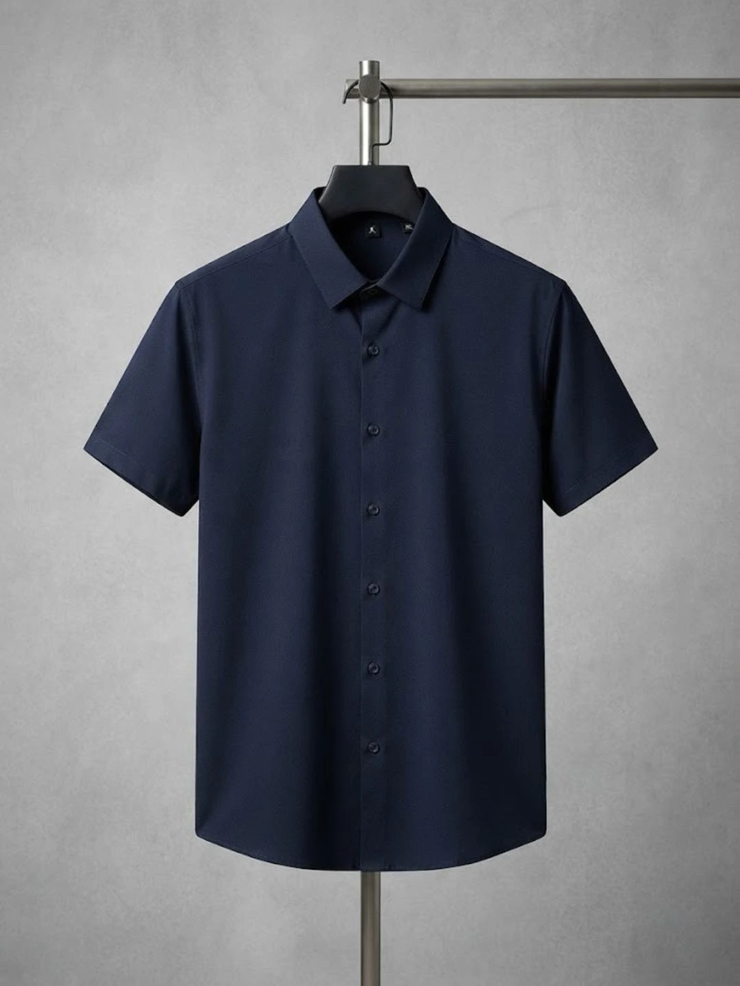 Men Textured Navy Blue Short-Sleeve Casual Shirt