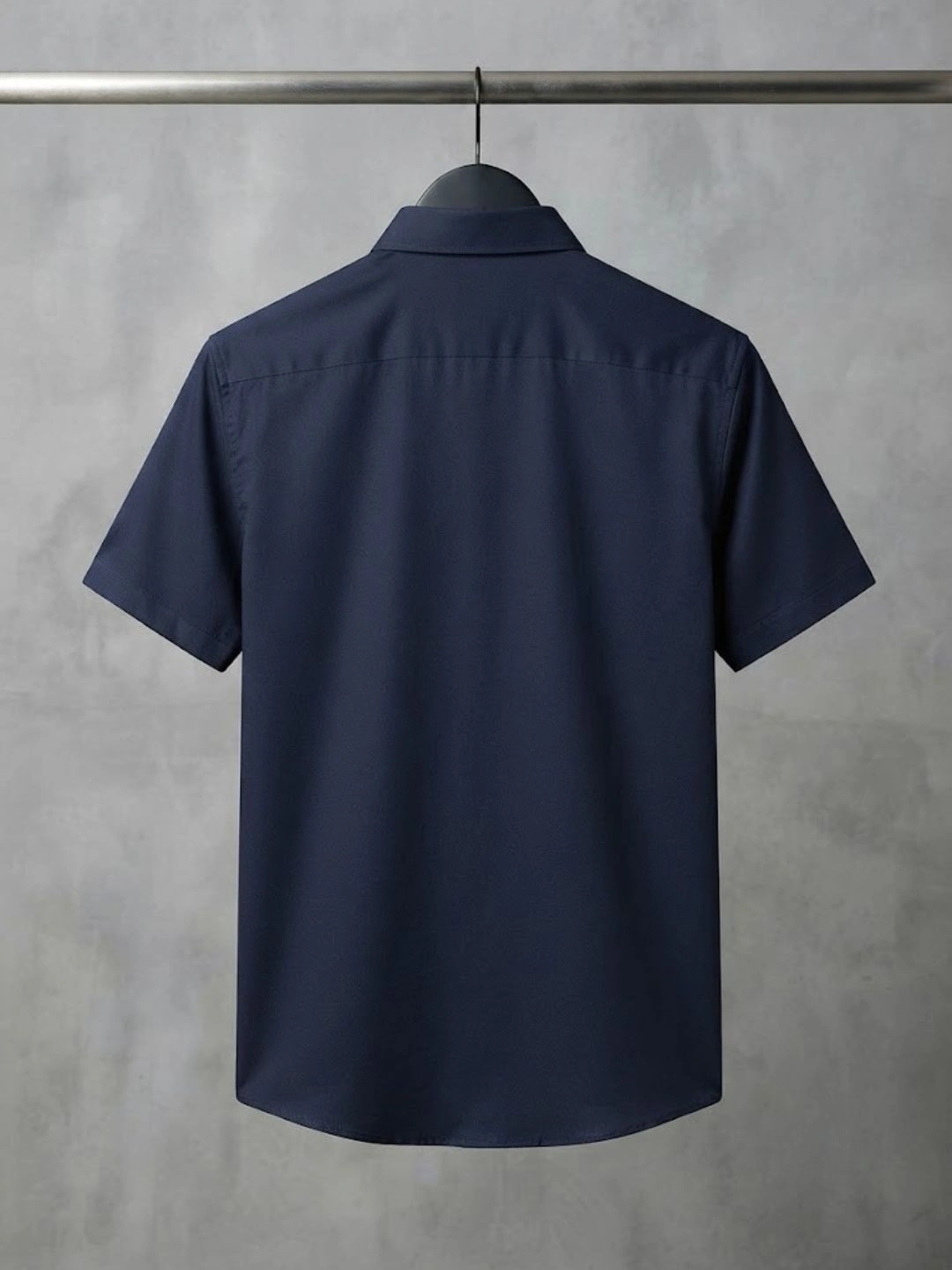 Men Textured Navy Blue Short-Sleeve Casual Shirt - Image 2