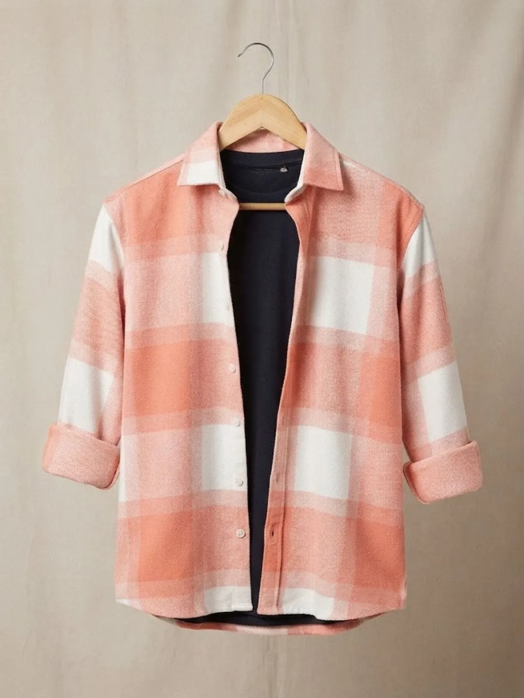 Casual Plaid Overshirt and Inner T-Shirt Combo