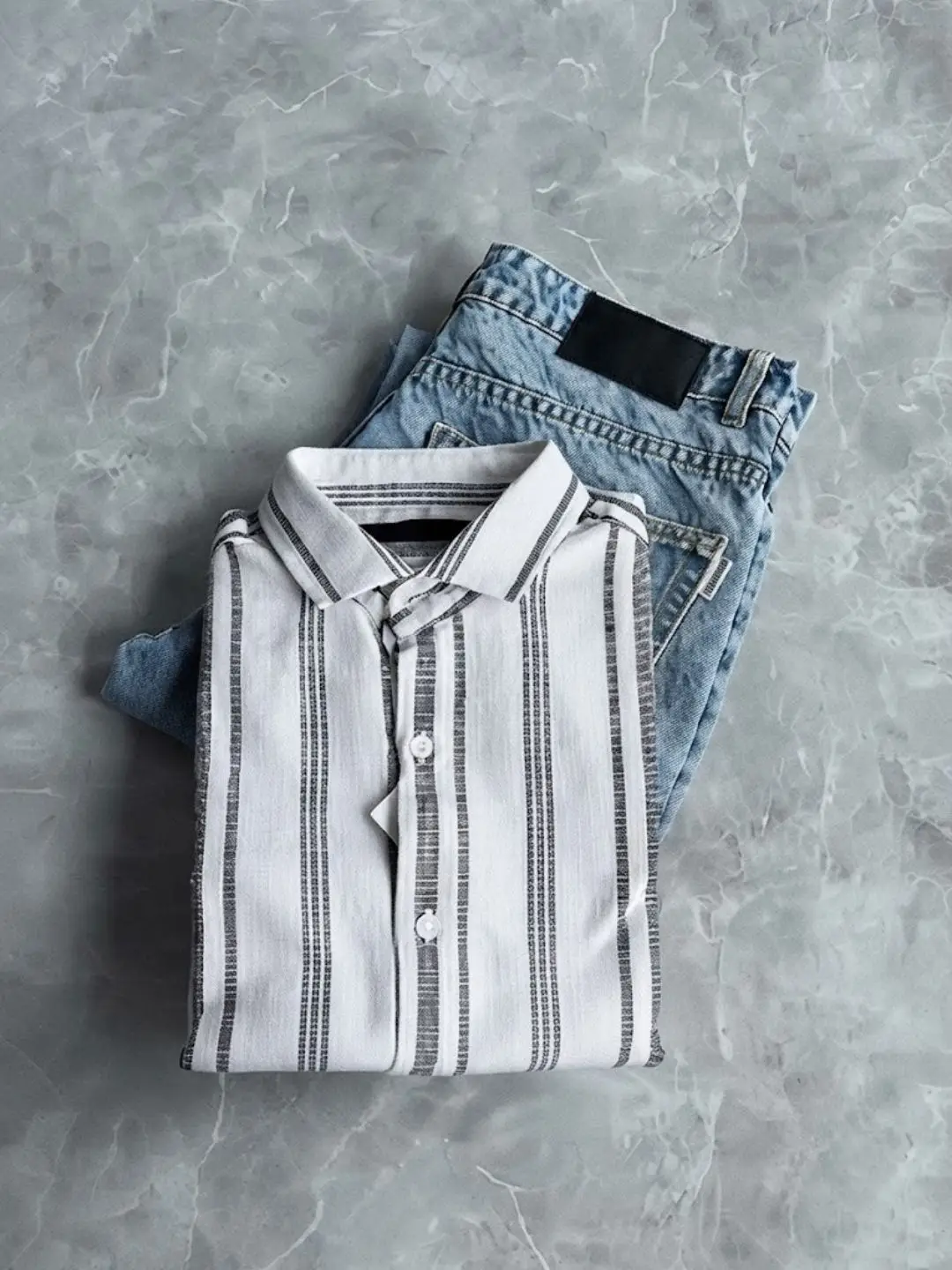 Modern Striped Shirt and Denim Jeans Outfit Combo