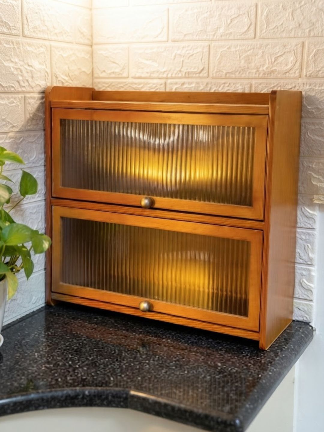 Wooden Storage Cabinet with Translucent Flip Doors