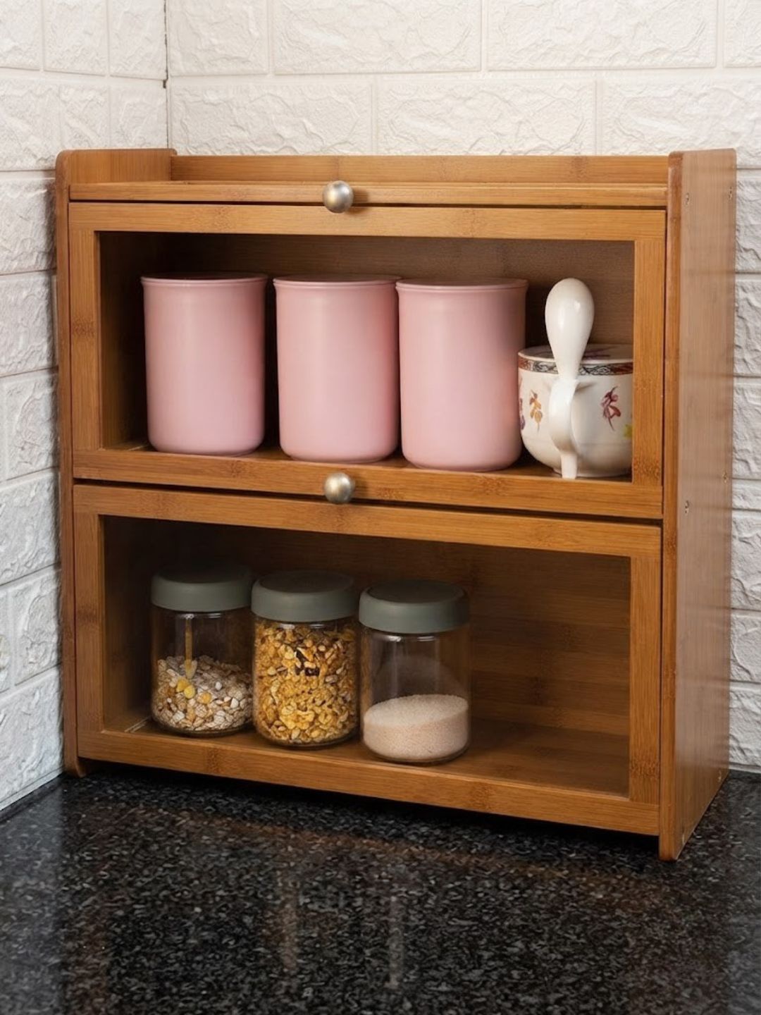 Wooden Storage Cabinet with Translucent Flip Doors - Image 2
