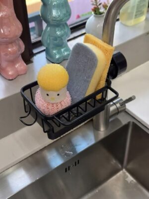 Faucet-Mounted Metal Sponge and Scrubber Holder