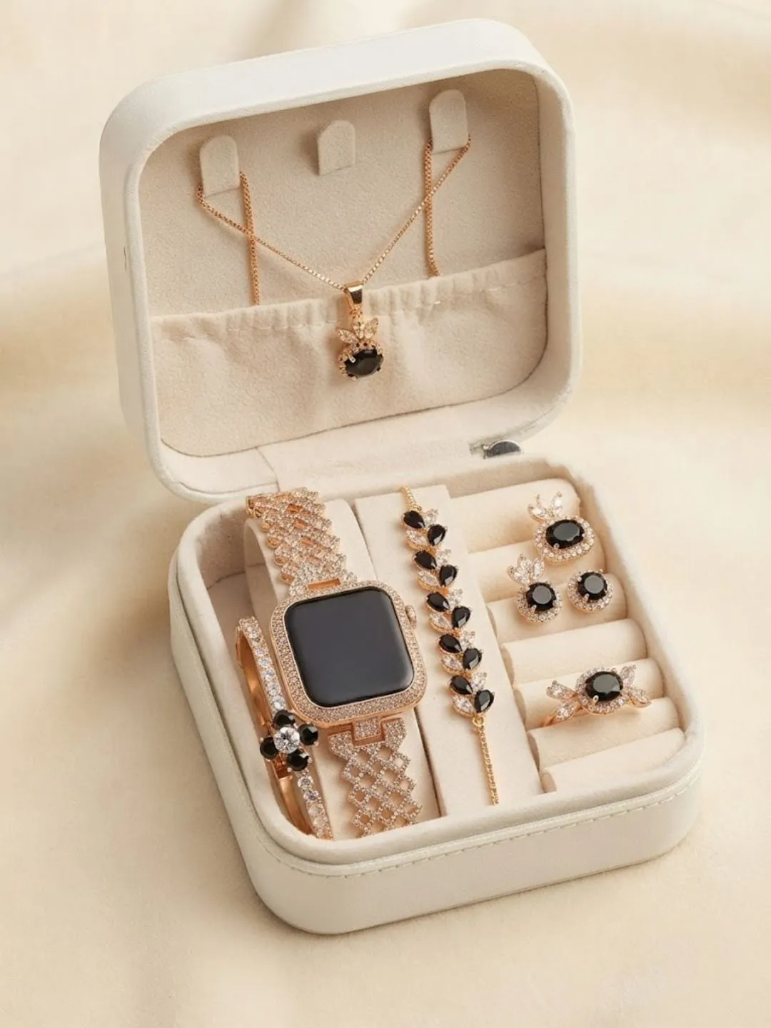 Women Rose Gold Touch Watch and Jewelry Gift Box Set - Image 2