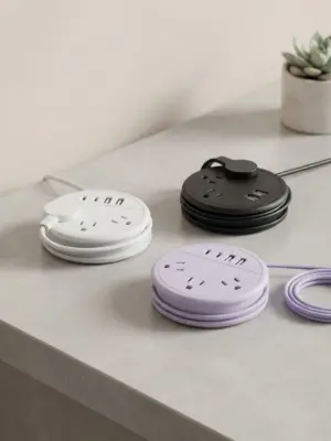 Round Retractable Extension Cord Power Strip with USB Ports