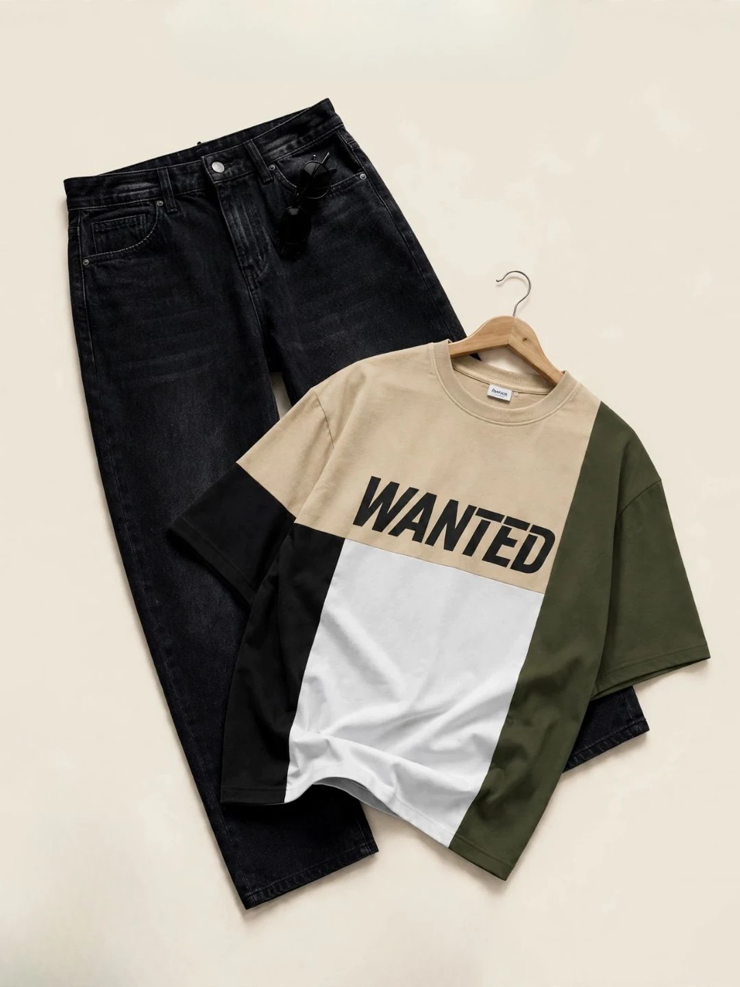 Colorblock Typography Tee & Black Denim Jeans Duo - Image 2