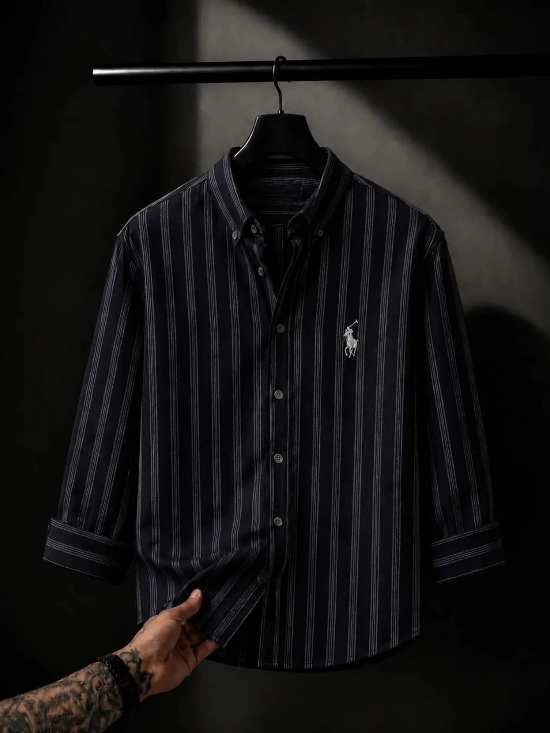 Classic Burgundy Striped Button-Down Long-Sleeve Shirt - Image 4
