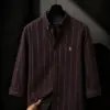 Classic Burgundy Striped Button-Down Long-Sleeve Shirt