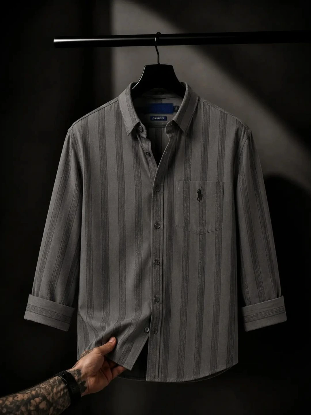 Classic Burgundy Striped Button-Down Long-Sleeve Shirt - Image 2