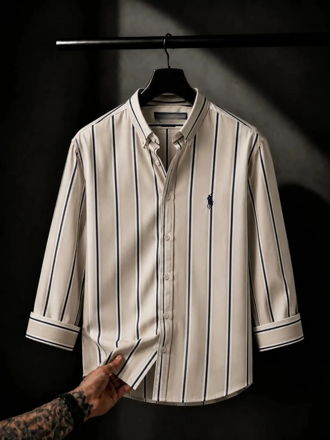 Classic Burgundy Striped Button-Down Long-Sleeve Shirt - Image 3