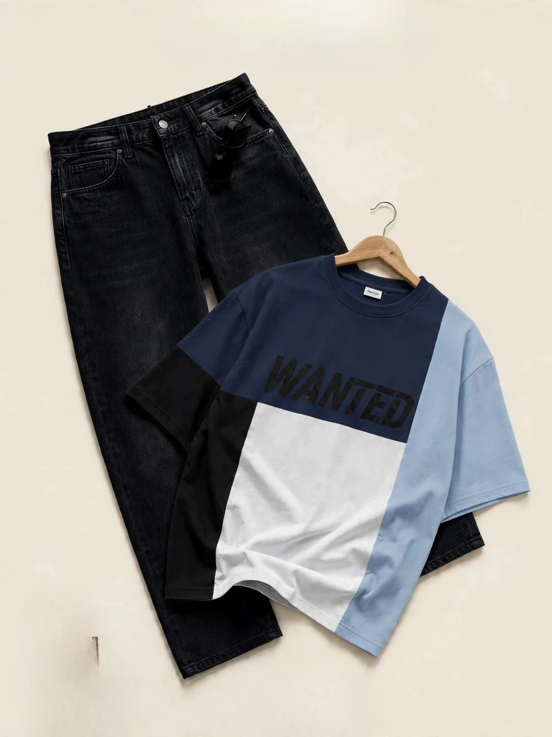 Colorblock Typography Tee & Black Denim Jeans Duo - Image 3