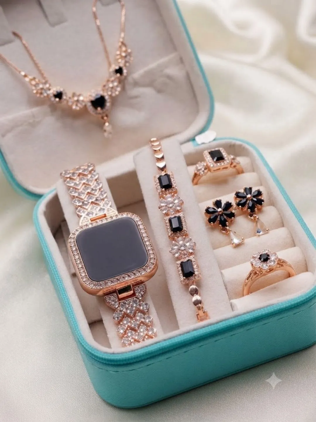 Rose Gold Smartwatch and Jewelry Gift Box Set