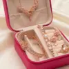 Pink Velvet Travel Jewelry Box and Rose Gold Crystal Set