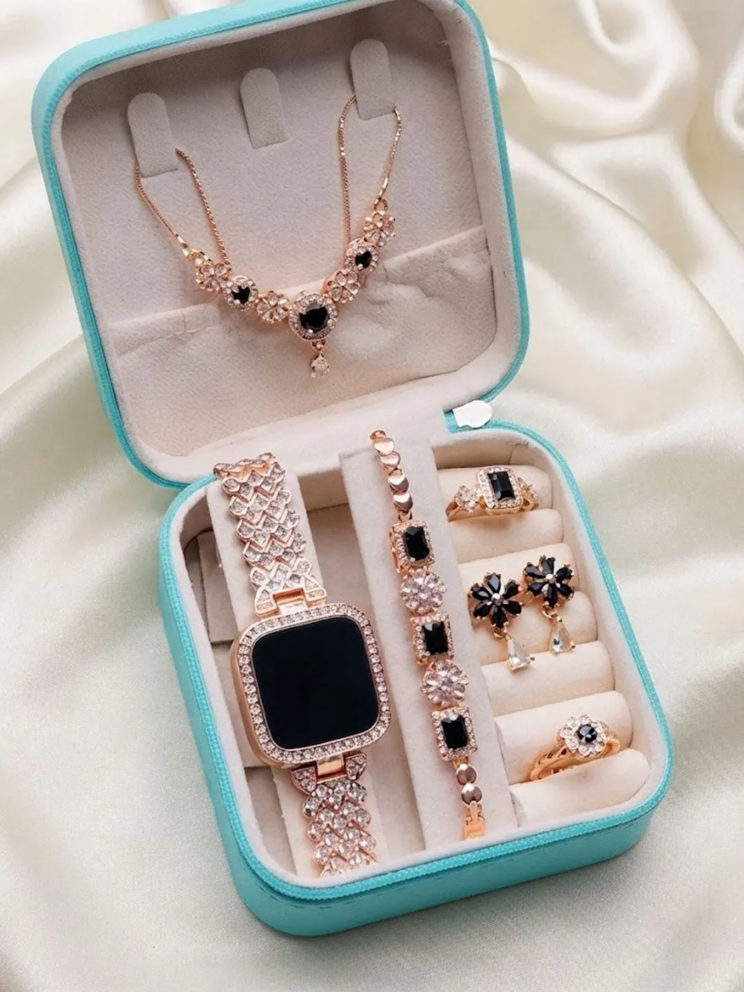 Rose Gold Smartwatch and Jewelry Gift Box Set - Image 2
