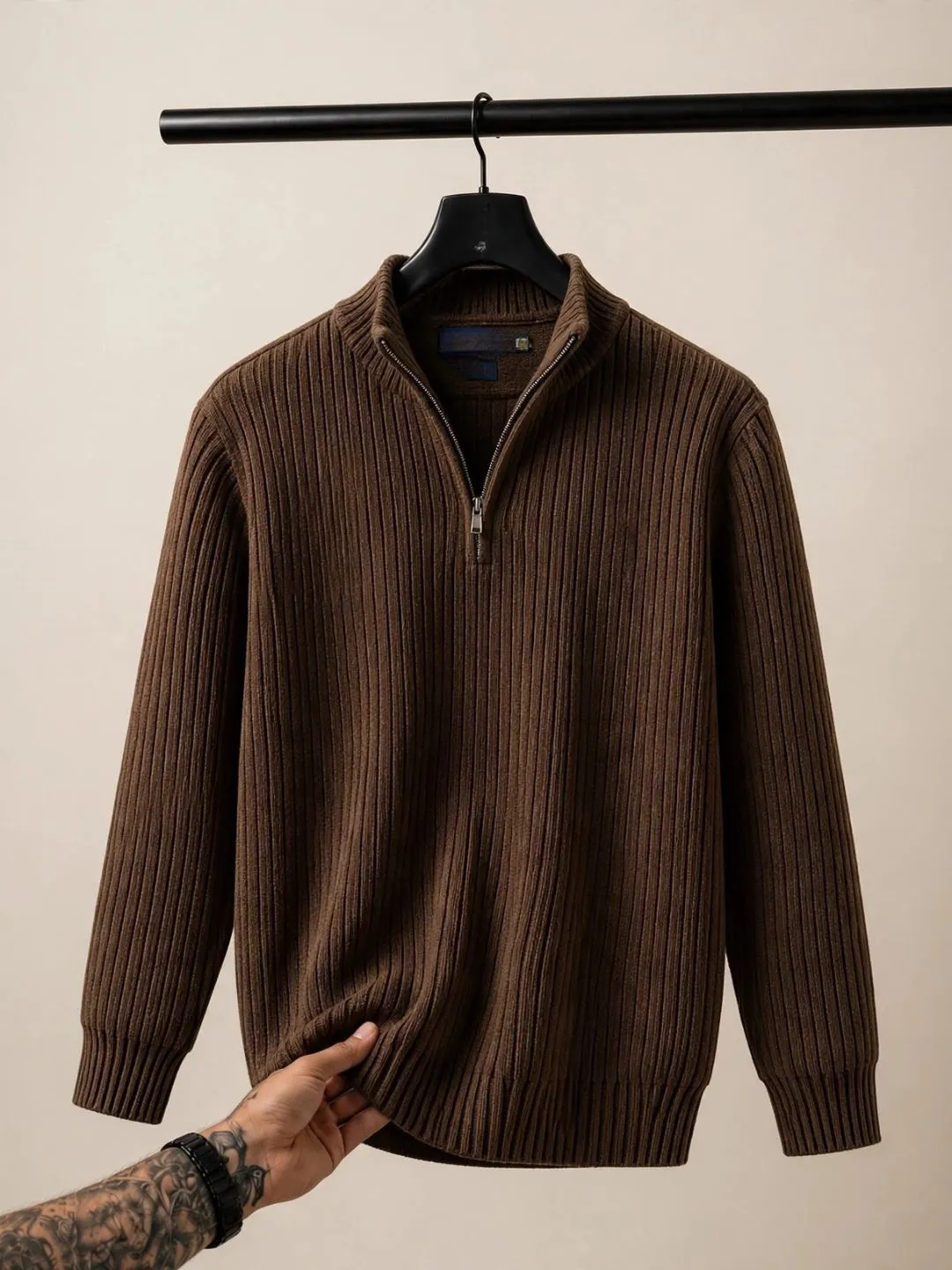 Classic Maroon Quarter-Zip Cable-Knit Pullover - Image 3
