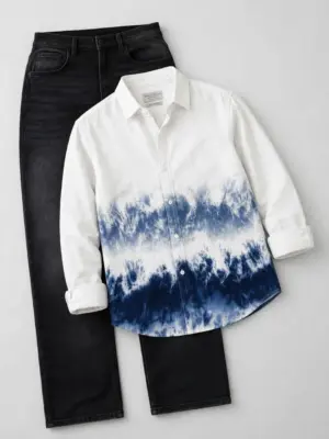 Indigo Tie-Dye Hem Shirt & Dark Denim Jeans Set
