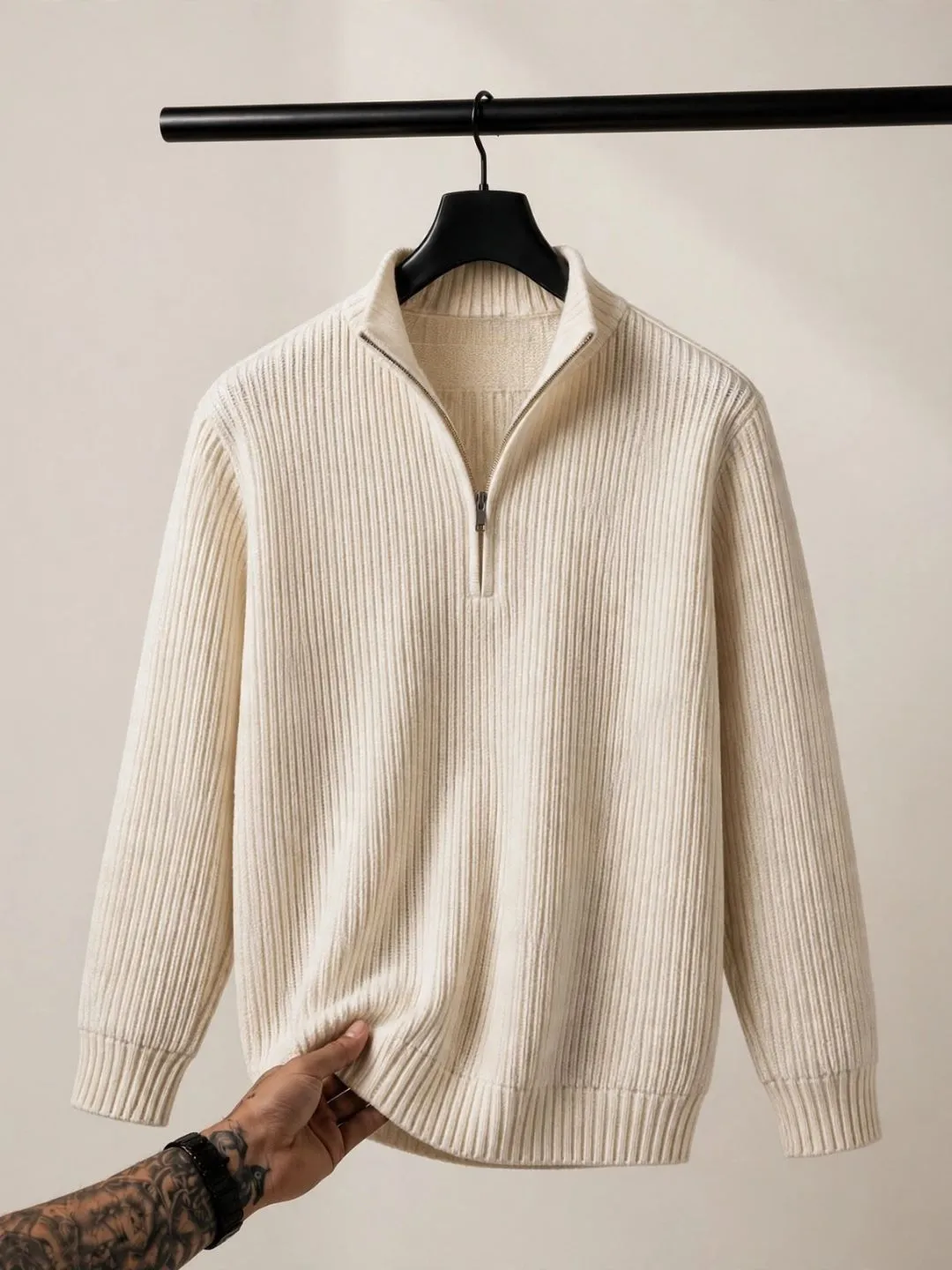 Classic Maroon Quarter-Zip Cable-Knit Pullover - Image 2