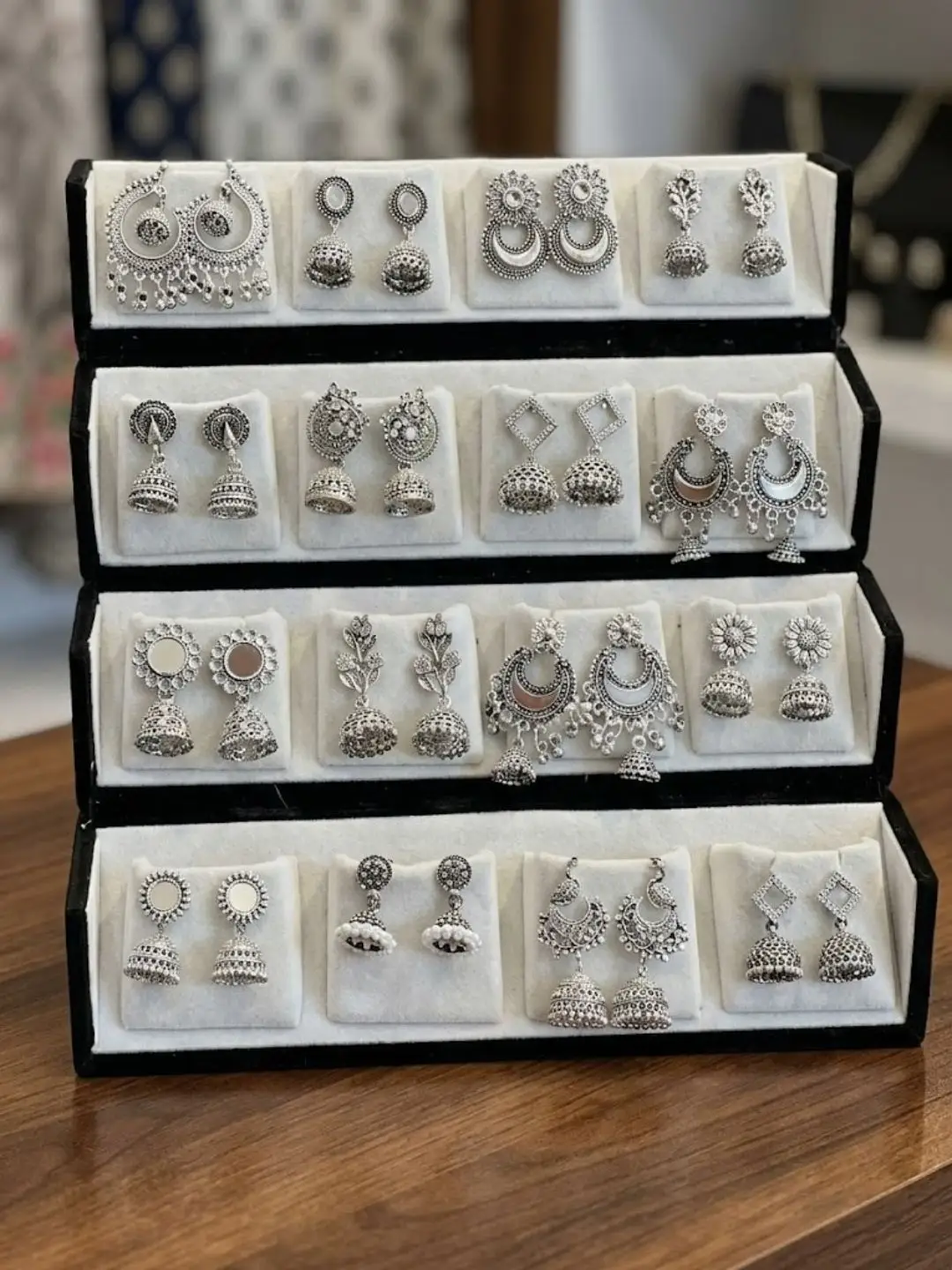 Oxidized Silver Finish Multi-Pair Earring Storage Box Set