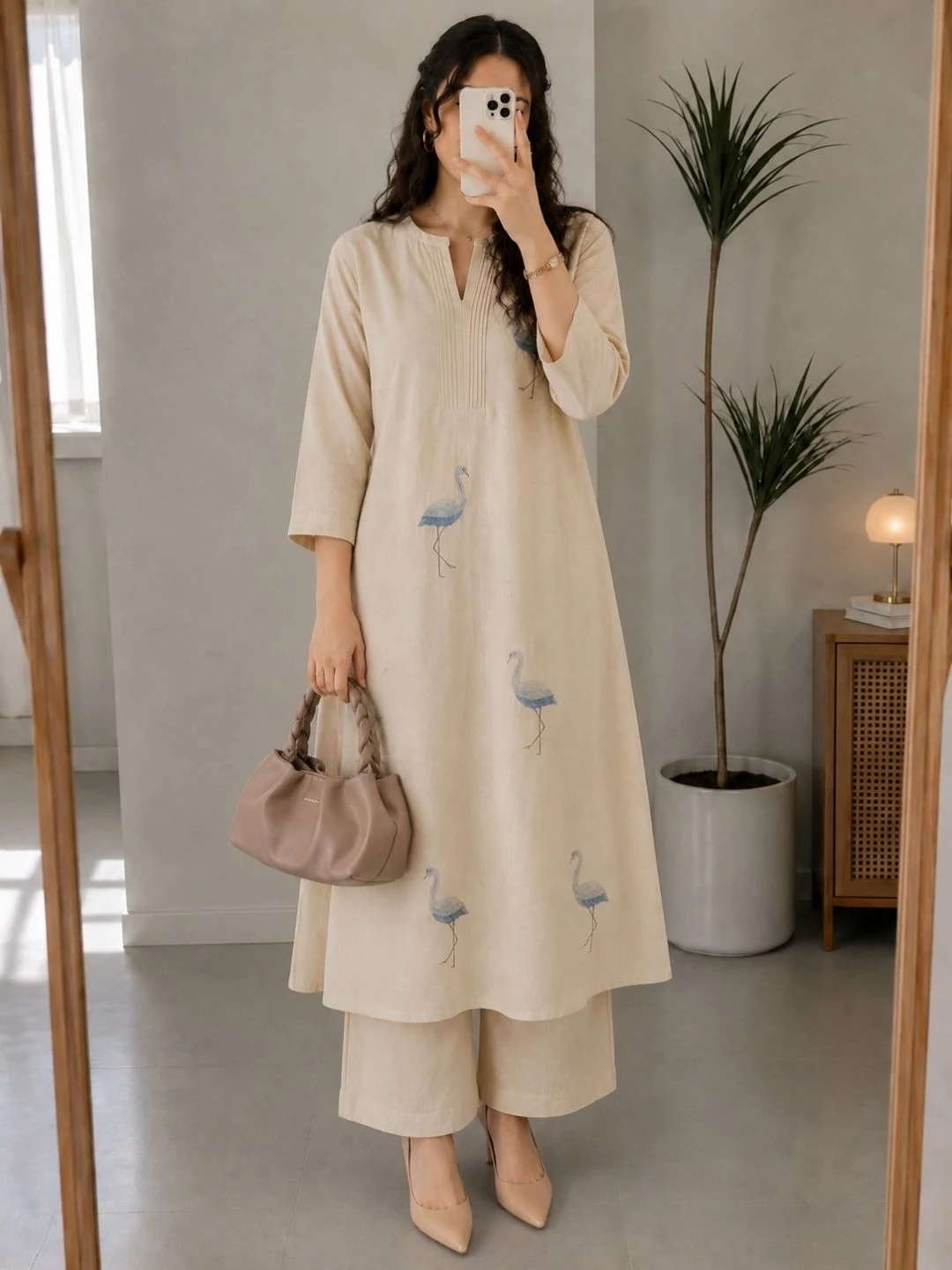Indigo Floral Print Kurta and Wide-Leg Pants Set - Image 2