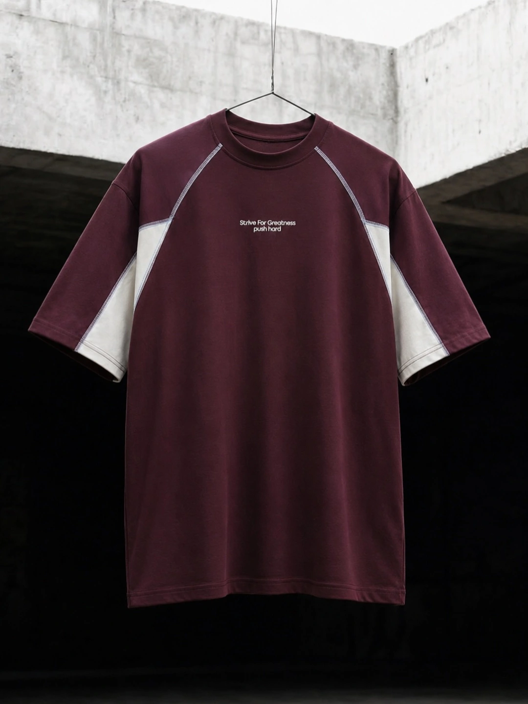 Maroon Tribal Lace-Up Yoke Half-Sleeve Tee - Image 2