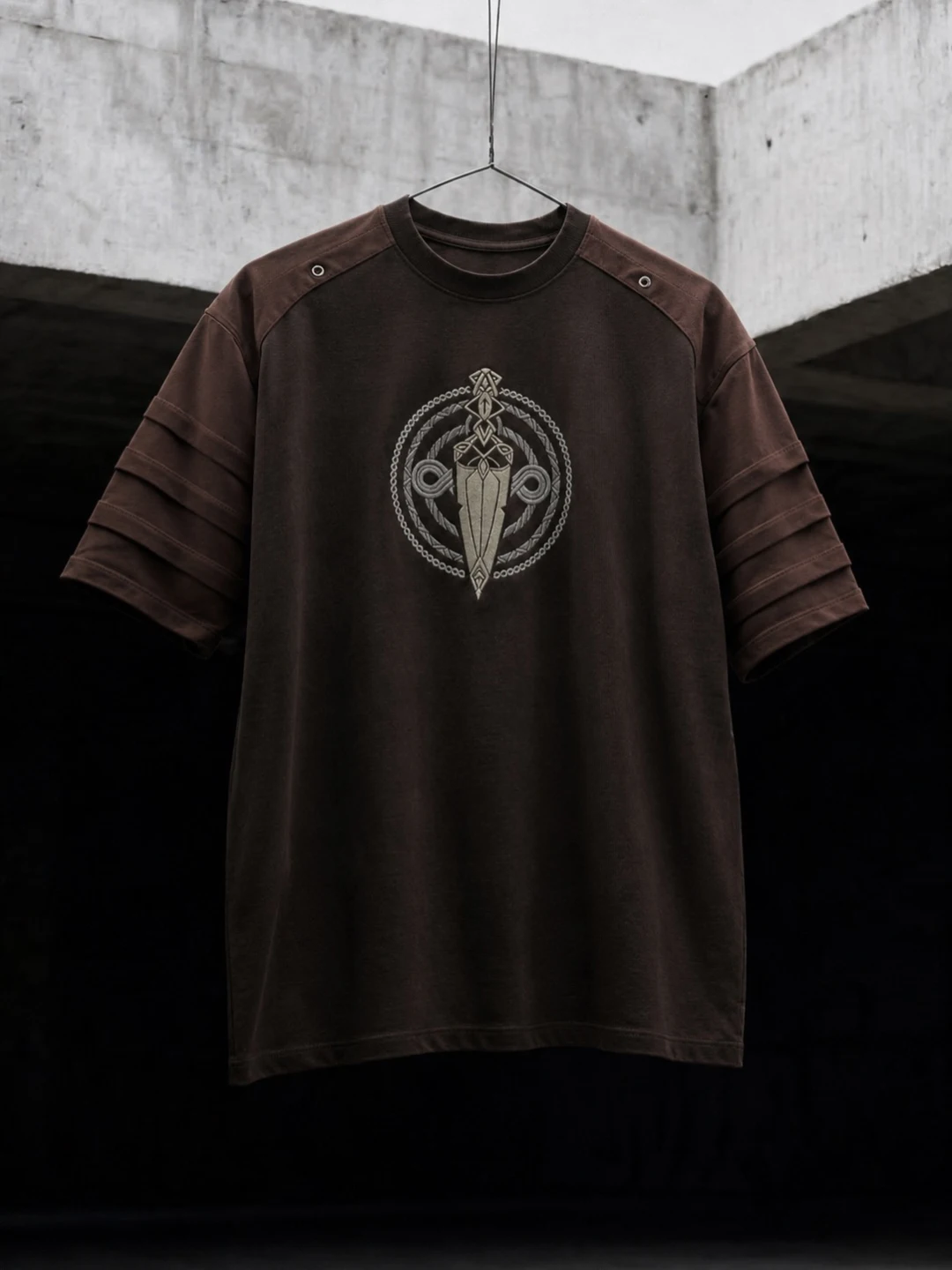 Maroon Tribal Lace-Up Yoke Half-Sleeve Tee - Image 4