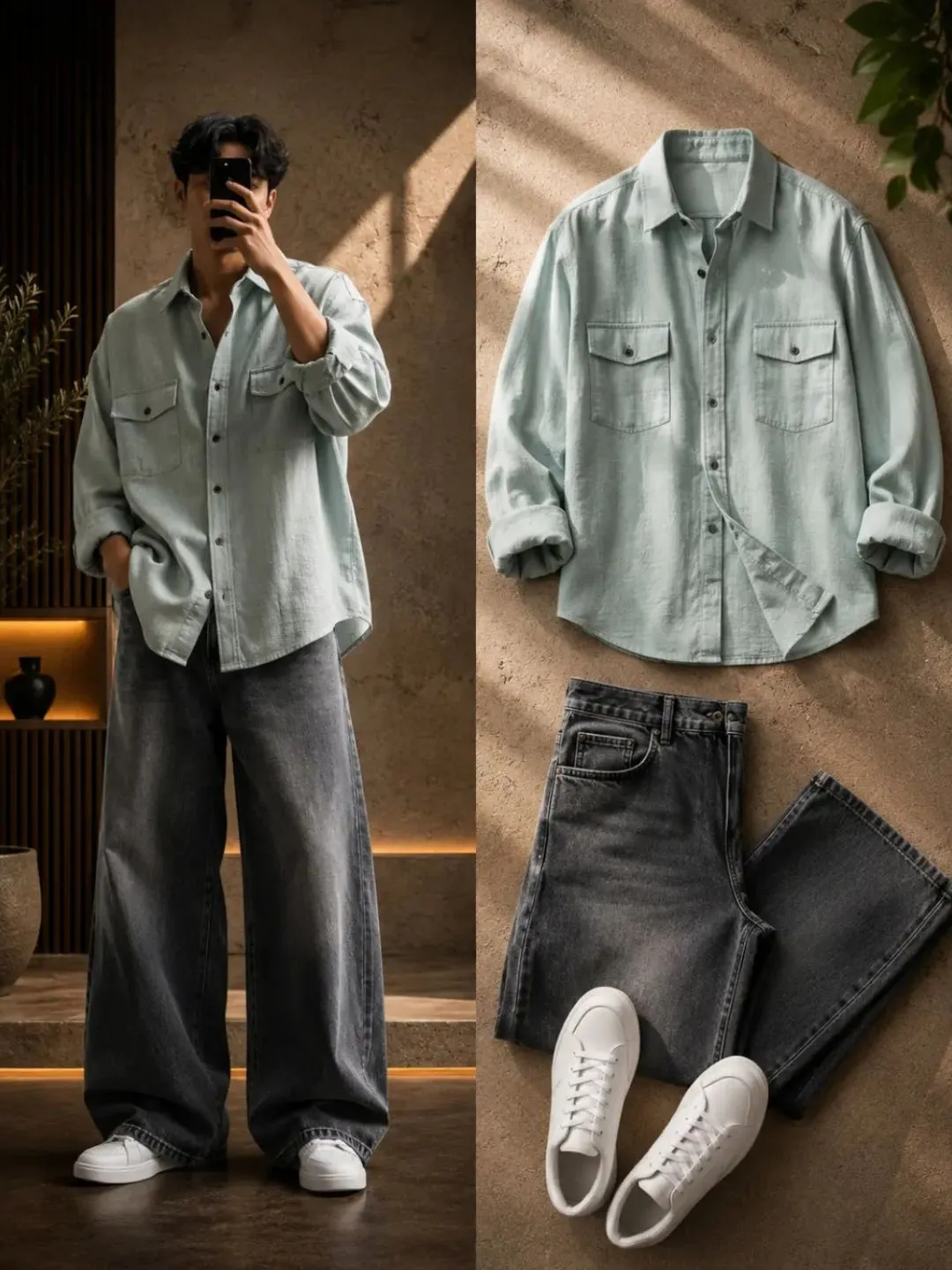 Dusty Rose Casual Shirt & White Wide-Leg Trousers Ensemble - Image 2