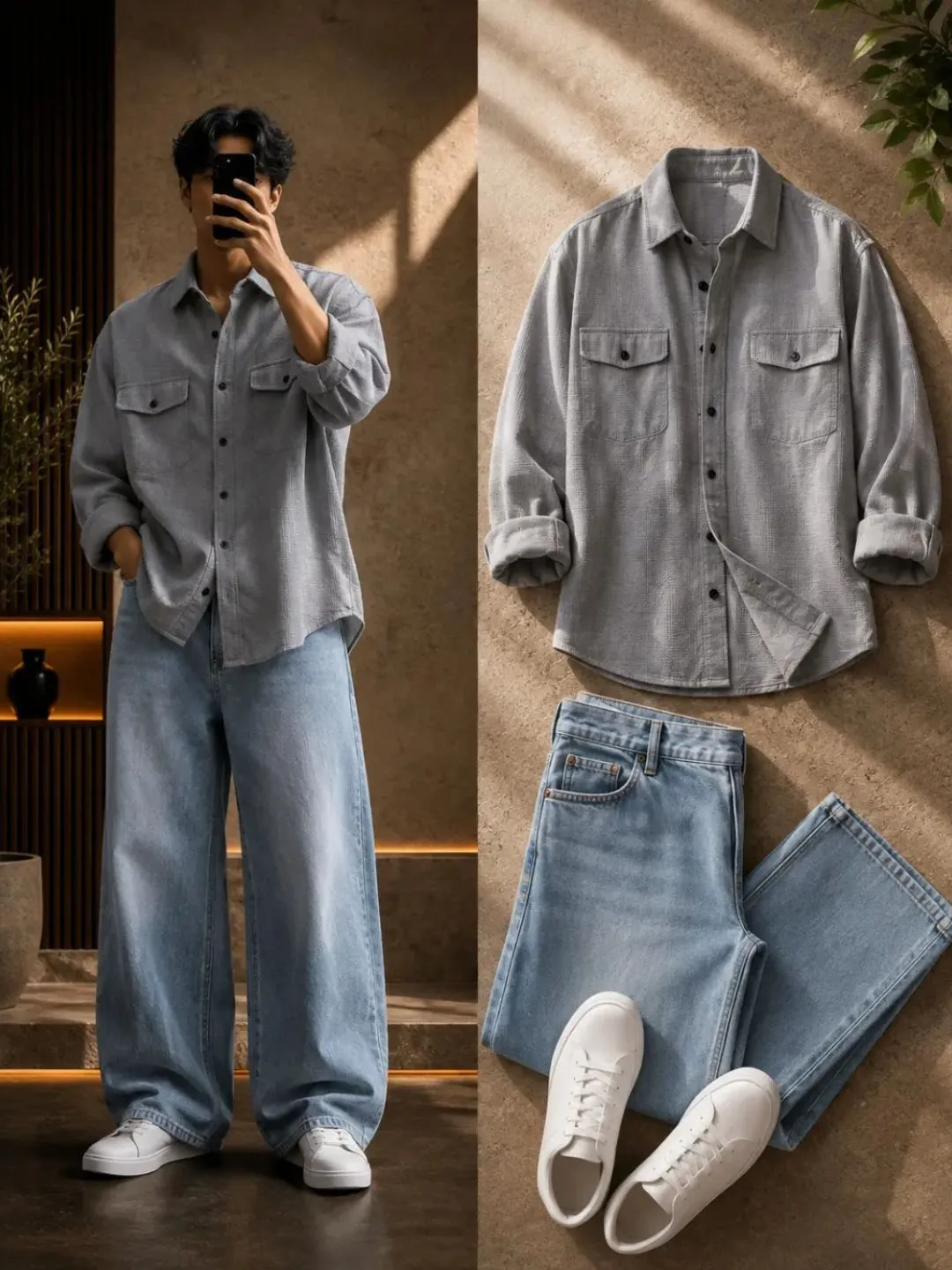 Dusty Rose Casual Shirt & White Wide-Leg Trousers Ensemble - Image 3